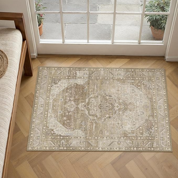 2x3 Washable Vintage Area Rug for Living Room Bedroom Non Slip Distressed - Image 3