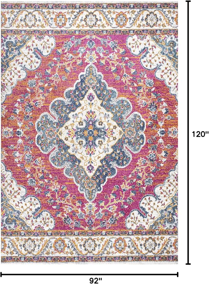 JONATHAN Y Boho Vintage Fuchsia/White Indoor Area Rug, Bohemian Flair Medallion - Image 2