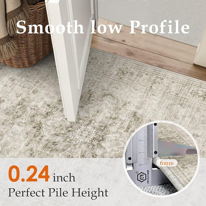 HUGEAR Washable Hallway 2x6 Runner Rugs Retro Beige Vintage Distressed Non Slip - Image 7