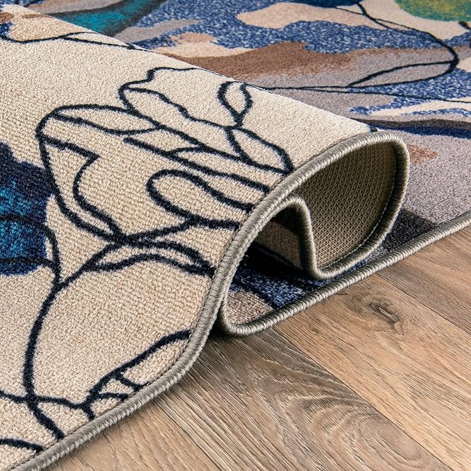 Rugshop Cream Bright Flowers Non Slip Non-Shedding Area Rug - Image 4