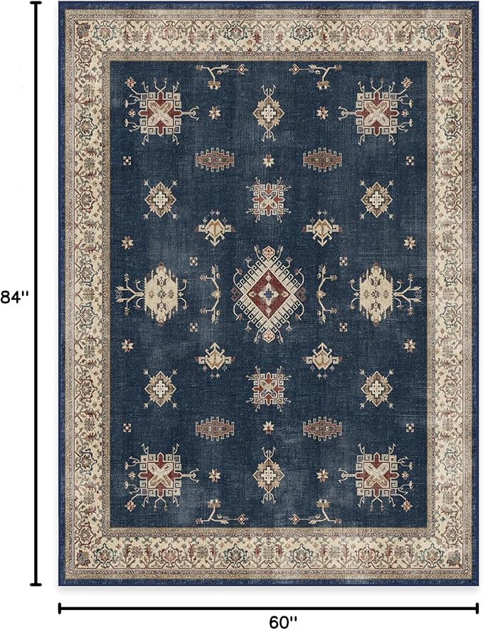 RUGGABLE Washable Vintage Area Rug – Verena Sapphire 5x7, Stain-Resistant - Image 3