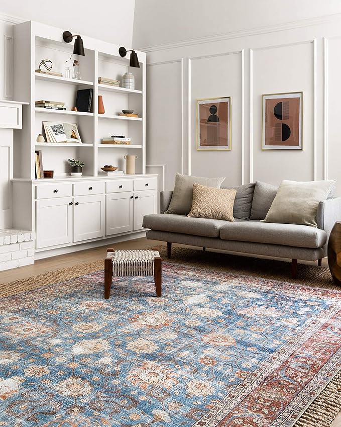 Loloi Loren Collection LQ-01 Blue/Brick 5'-0" x 7'-6" Area Rug - Image 2