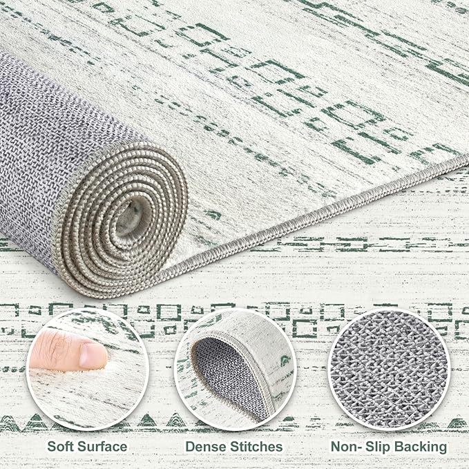 Nakagishi Green Rug Living Room 5x8: Washable Boho Large Neutral Farmhouse Soft - Image 3