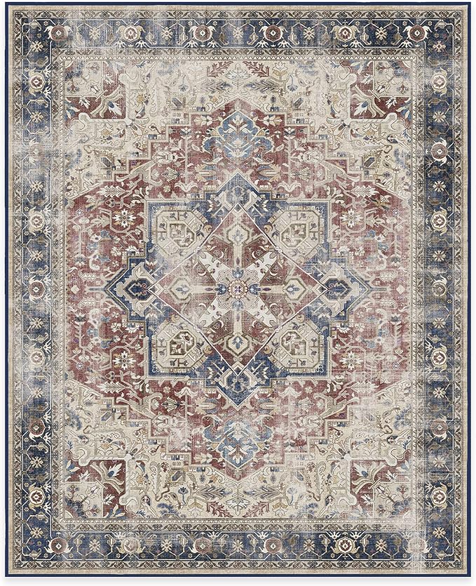 RUGGABLE Washable Vintage Area Rug – Kamran Royal Blue 8x10, Stain-Resistant - Image 3
