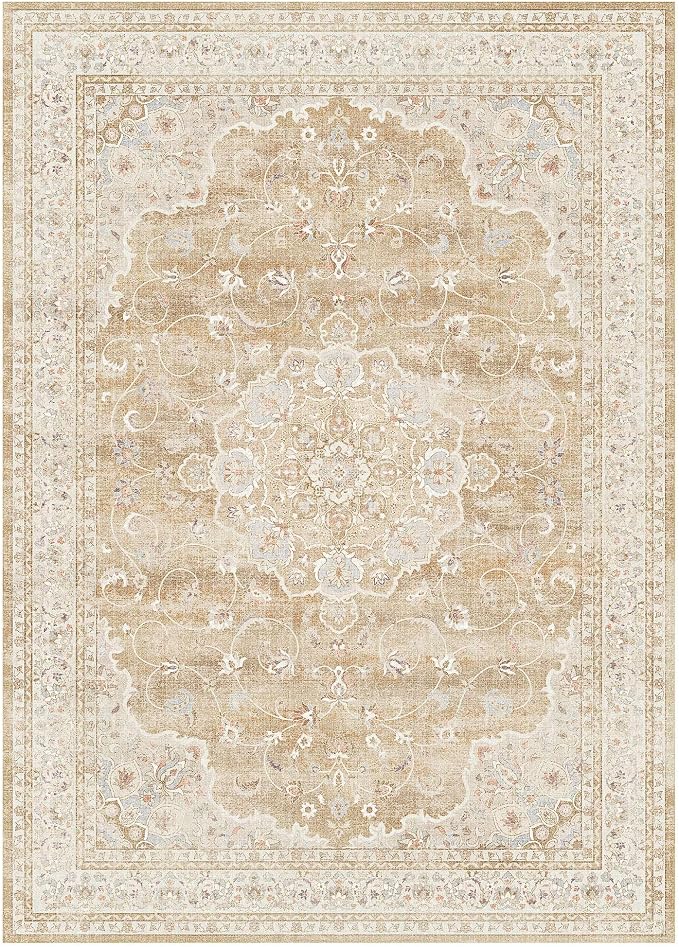 HUGEAR Machine Washable Area Rugs 5x7 Vintage Beige Brown Living Room Bedroom - Image 4