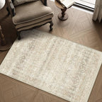 HUGEAR 3x5 Area Rug Beige Vintage Neutral Washable Bathroom Rug Soft Non Slip - Image 3