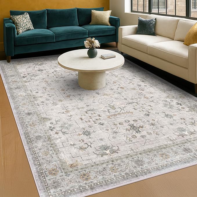 Boho Light Grey Living Room Rug 6x9 by HazoHaus