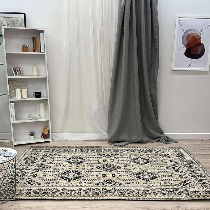 Alfa Rich 5x8 Beige Black Washable Area Rugs - Image 3