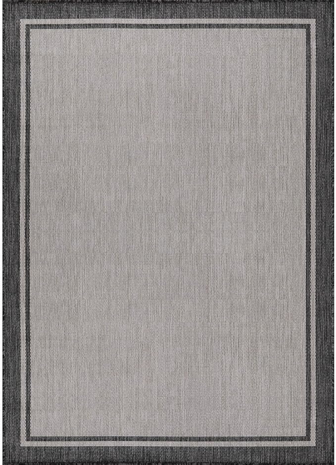 CAMILSON Indoor Outdoor Rug, 6x9 Bordered Gray Modern Area Rugs - Image 2