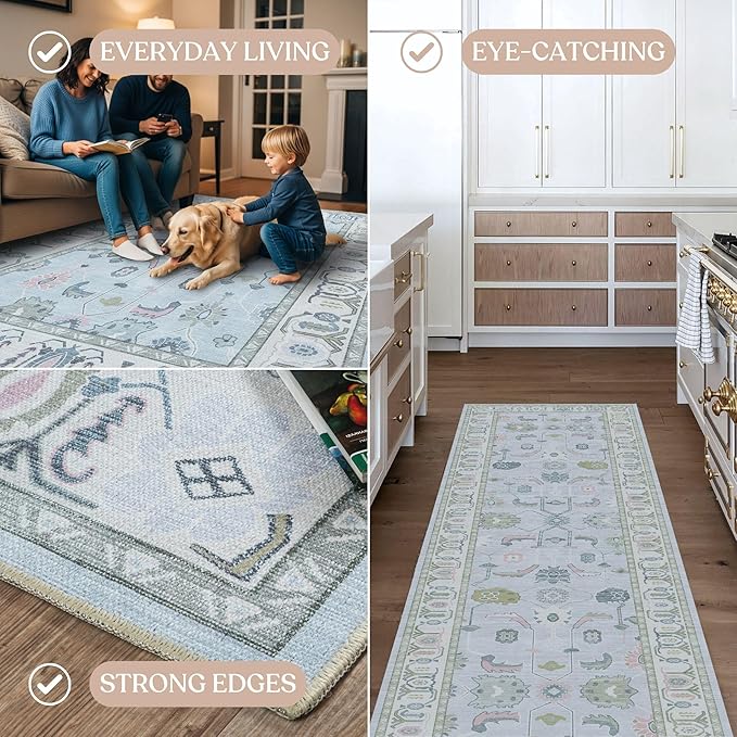 Fame Living Cream Blue Oushak Rug, Modern Rugs, Small Throw, Accent Area Rug - Image 4