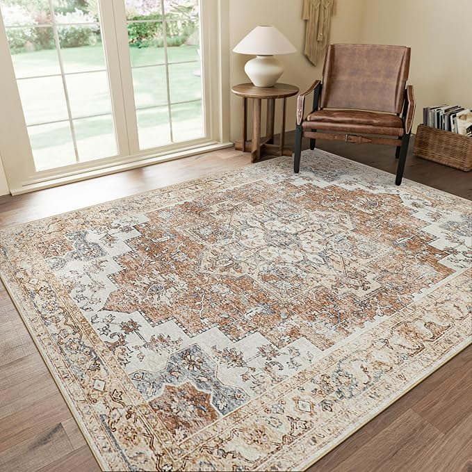 GENIMO 6x9 Area Rugs for Living Room, Non Slip Machine Washable Retro Rugs by GENIMO