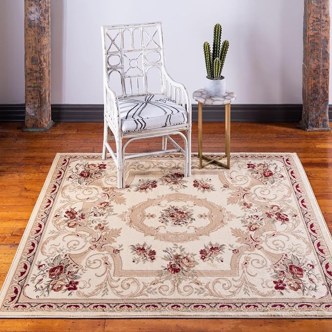 Rugs.com Chateau Collection Rug – 6 Ft Square Cream Medium Rug Perfect by Rugscom