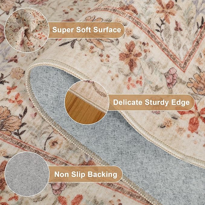 DUKINO 2x5 Washable Runner Rug, Floral Non Slip Bathroom Rugs - Image 4