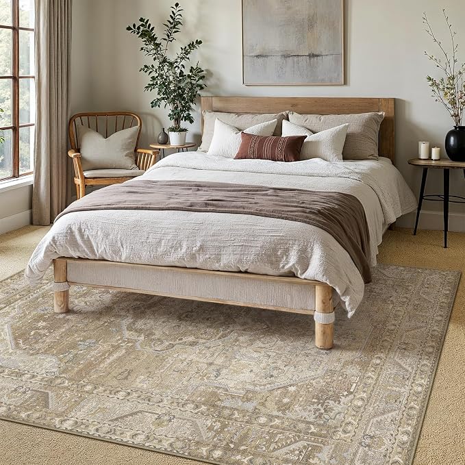 5x7 Washable Vintage Area Rug for Living Room Bedroom Non Slip Distressed - Image 3