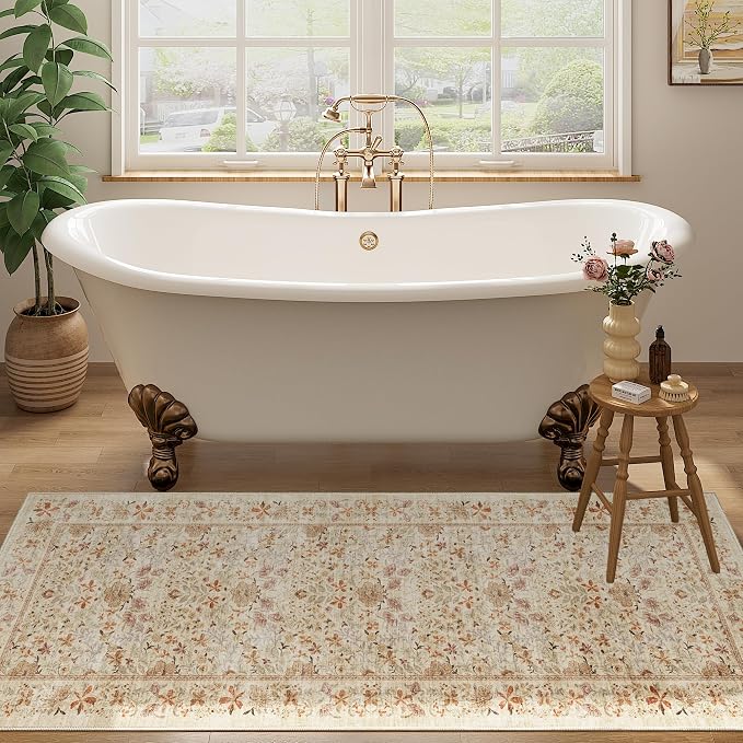 DUKINO 2x5 Washable Runner Rug, Floral Non Slip Bathroom Rugs - Image 7