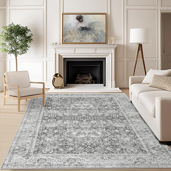 Deerly Grey Rug 6x9 Rugs for Living Room Distressed, Washable Area Rugs Non by Deerly