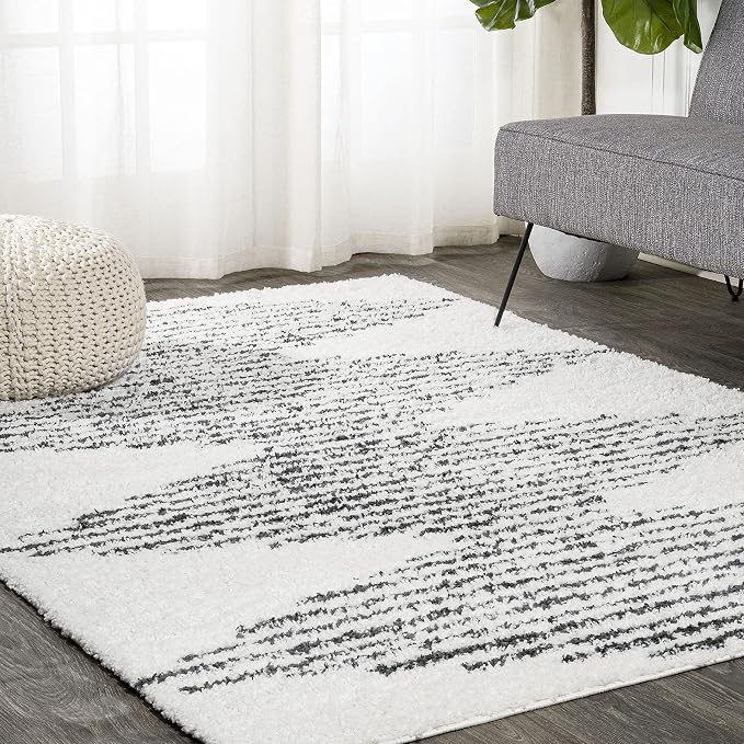 JONATHAN Y Elm Diamond Stripe Shag White/Gray Indoor Area Rug, Contemporary - Image 7