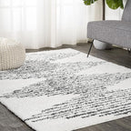 JONATHAN Y Elm Diamond Stripe Shag White/Gray Indoor Area Rug, Contemporary - Image 7
