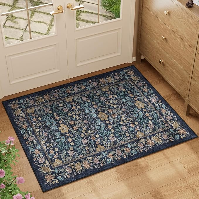 DUKINO 2x3 Entryway Rug, Floral Washable Area Rug - Image 2