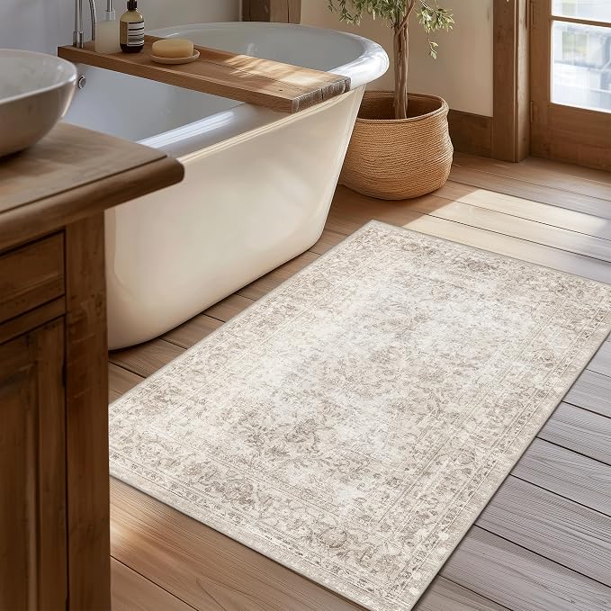 FMFUNCTEX Entryway Rug 2x3 Washable Beige Vintage Distressed Door Mat Non Slip - Image 4
