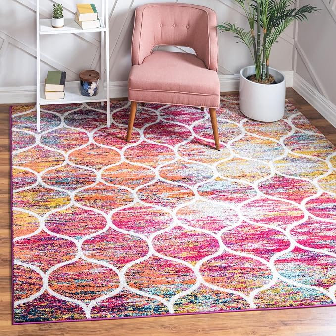 Rugs.com Lattice Frieze Collection Rug – 7' Square Multi Medium Rug Perfect by Rugscom