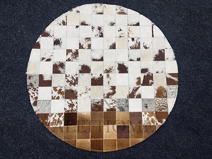 Handmade Pure Cowhide Round Leather Rug - Image 2