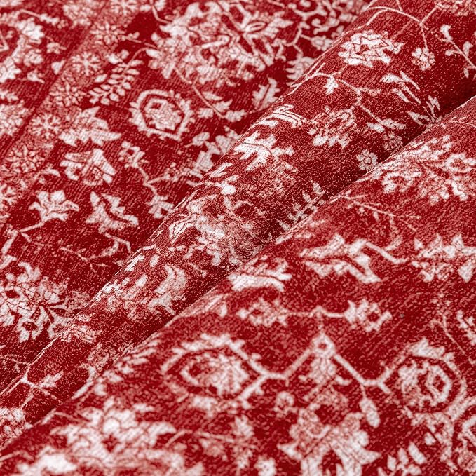 Christmas Runner Rug 2x6 Red Washable Hallway Carpet Retro Floral Holiday - Image 7