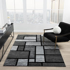 Area Rug Modern 2x7 Grey Black Squares Geometry Soft Hand Carved Contemporary by HADBA