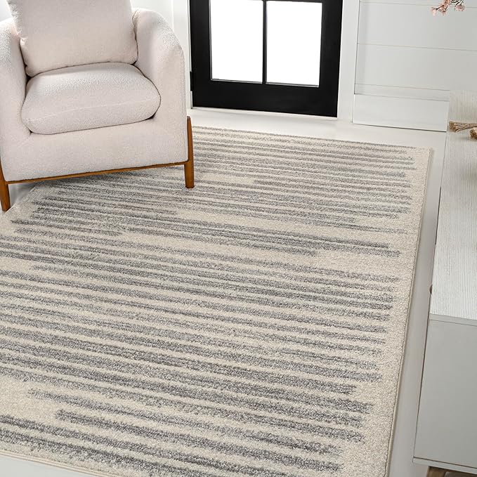 JONATHAN Y Khalil Modern Berber Stripe Cream/Gray Indoor Area Rug, Contemporary by JONATHANY