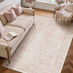 Pink Area Rug 5x7 Machine Washable Vintage Living Room Distressed Non Slip - Image 6