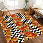 Pumpkin Area Rugs, Fallen Leaves Autumn Harvest Pumpkins Black and White - Image 2