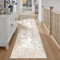2'6x12 Washable Runner Rug Beige Grey Abstract Hallway Kitchen Throw Rug by WondRg
