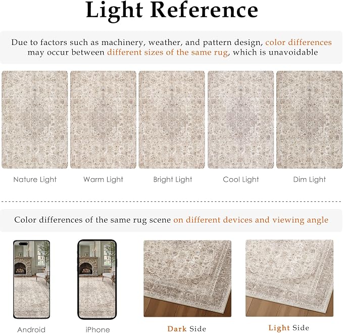 Beige Area Rug 2x3 Washable Vintage Entryway Carpet Low Pile Non Slip - Image 8