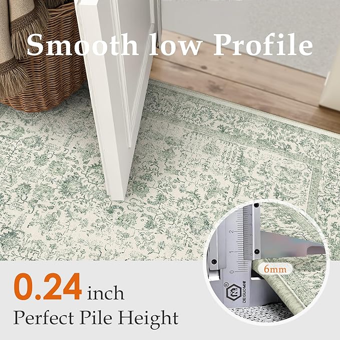 Sage Green Area Rug 3x5 Washable Office Entryway Carpet Vintage Distressed Non - Image 3