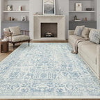 Blue Area Rug 8x10 Machine Washable Large Vintage Living Room Distressed Non - Image 6