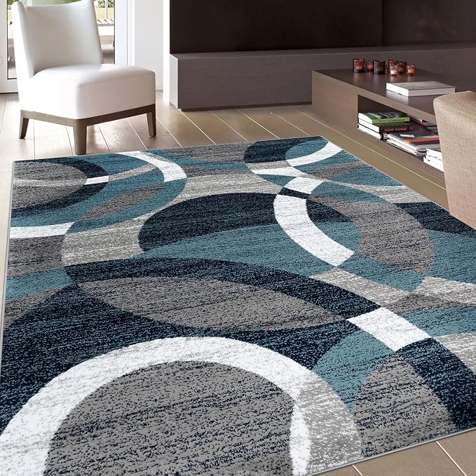 Rugshop Blue Modern Geometric Indoor Area Rug, Overlapping Circle Pattern by Rugshop