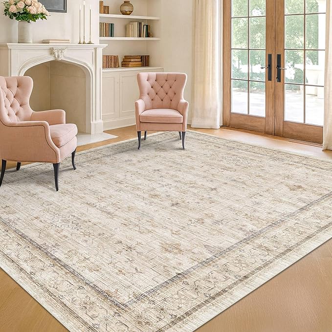 Washable Ivory 5x7 Rug for Bedroom, Home Office, Non Slip Dinning Rugs for - Image 3