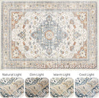7x10 Area Rug Living Room: Washable Boho Large Neutral Vintage Soft Rug Stain - Image 9
