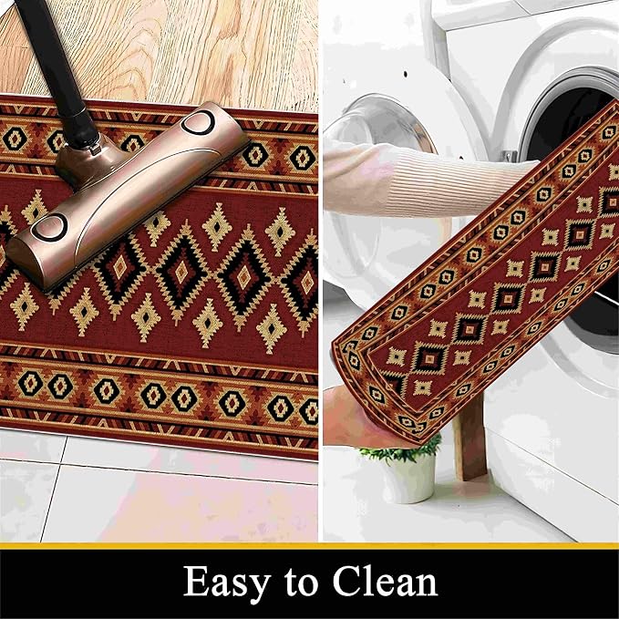 Burgundy Diamond Runner Rug, 2x7ft Hallway Runner Rugs - Image 5
