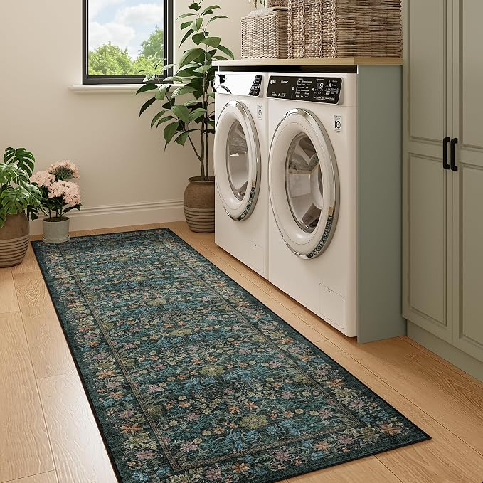 DUKINO 2x6 Runner Rug for Hallway, Washable Vintage Floral Kitchen Rug - Image 9
