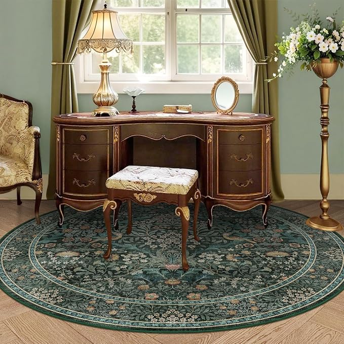 6ft Round Area Rugs for Living Room, Washable Floral Circle Rug Non Slip Low - Image 5