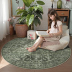 4ft Round Washable Area Rugs for Living Room, Vintage Boho Large Rug for - Image 2