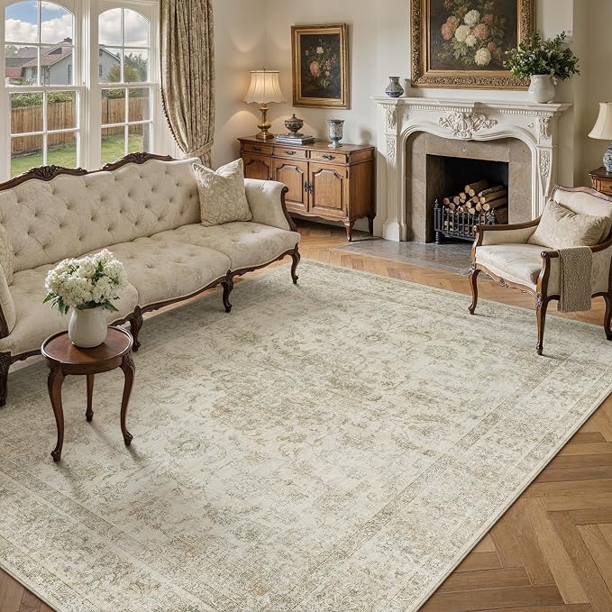 HUGEAR Retro Beige Area Rug 6x9 Machine Washable Living Room Rugs Distressed - Image 3