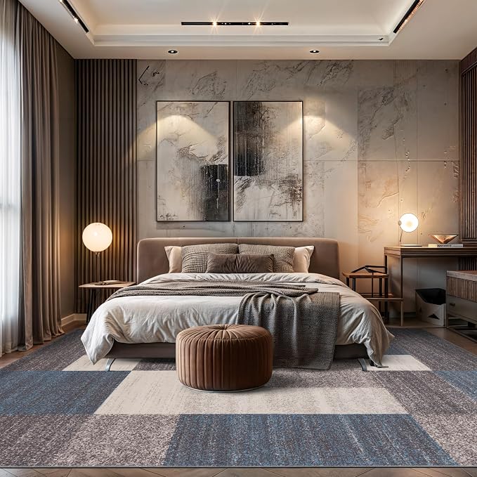 Rugshop Contemporary Blue Geometric Boxes Non-Slip Area Rug Non-Shedding - Image 9