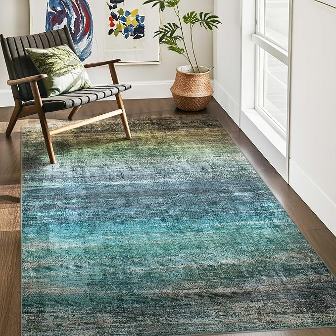 Kokia Abstract Washable Area Rug Living Room Washable 4x6 Non-Slip Stain by Kokia