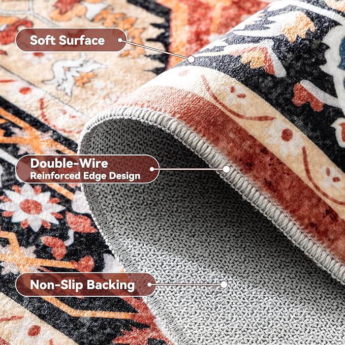 EnHomee 3x5 Washable Area Rugs for Bedroom, Boho Vintage Rugs, Foldable Area - Image 4