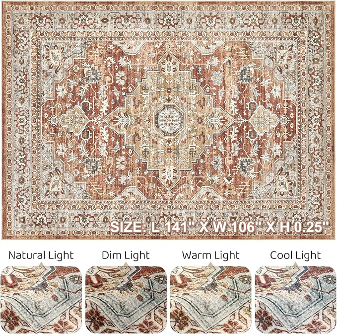 9x12 Area Rug Living Room: Machine Washable Boho Large Vintage Soft Rugs Stain - Image 9