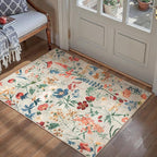 Beige Area Rug 2x3 Entryway Floral Boho Door Mat Indoor Washable Kitchen Carpet by PureCozy