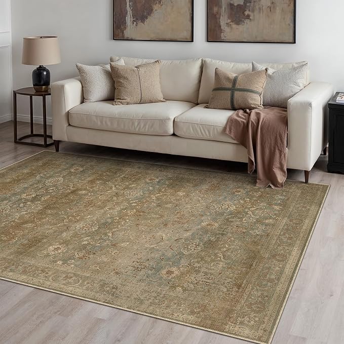 Vintage Area Rug 6x9 Washable Brown Living Room Carpet Large Indoor Non Slip - Image 5