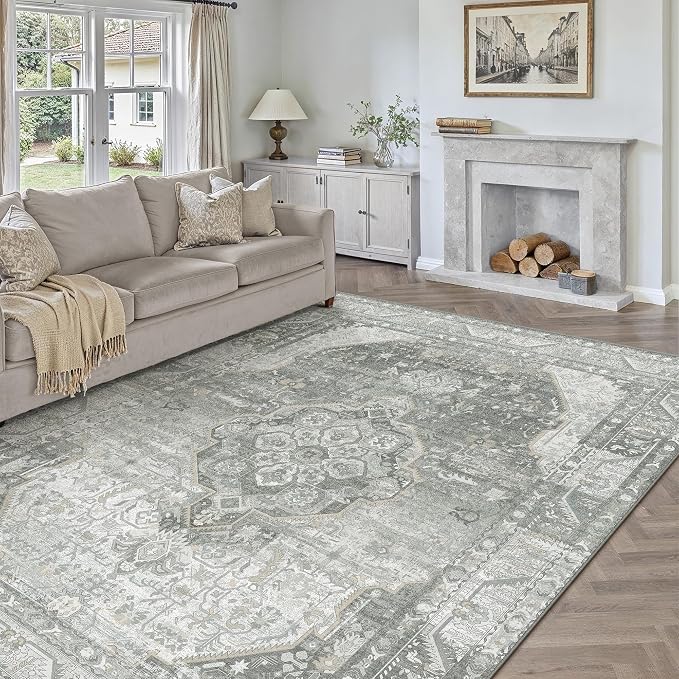 8x10 Grey Washable Vintage Area Rug - Image 3